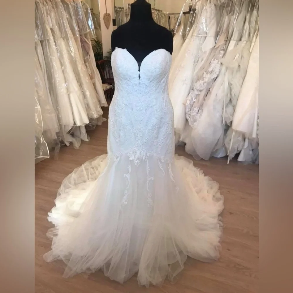 STELLA YORK beaded wedding dress bride moscato blush undertone size 16 - Picture 3 of 6